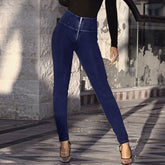 Style High Waist Zip Up Skinny Yoga Jeans - Dunkelblau